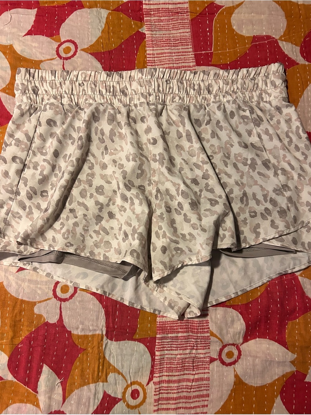 Avia Light Gray and Beige Leopard Print Athletic Shorts